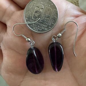 925 Elegant Purple glass Drop Earrings